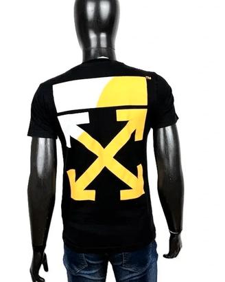 Off-White T-Shirt Uomo M Nera Logo Arrow Giallo