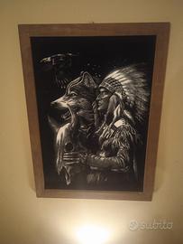 quadro indiano d' america con lupo