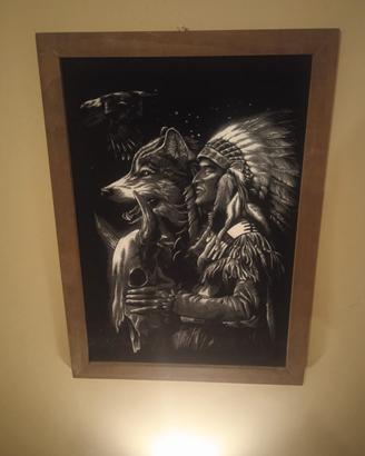quadro indiano d' america con lupo