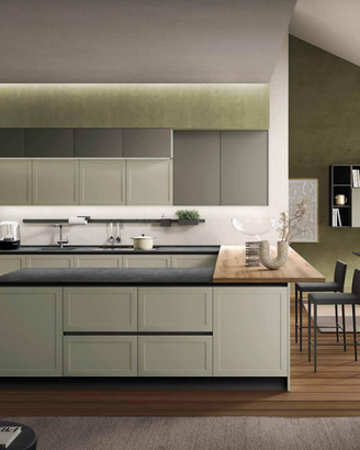 CUCINA LINEARE+ ISOLA CON ELETTRODOMESTICI +LIVING