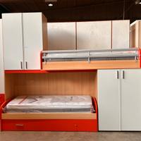 Cameretta a ponte con soppalco bianca/rossa