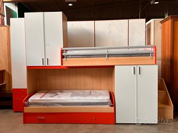 Cameretta a ponte con soppalco bianca/rossa
