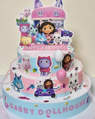 Torta finta compleanno Gabby Dollhouse 