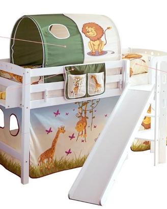 Letto a soppalco con scivolo faggio bianco