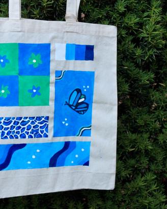 Shopper in tela "Patchwork Blu" - Dipinta a mano