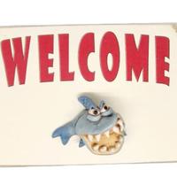 Targa in legno Squalo in resina fatta a mano