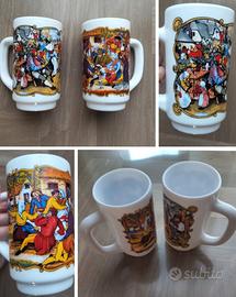 Boccali birra in vetro di latte scene medioevali#