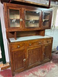 Credenza antica in legno con piano in marmo