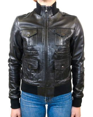 Giubbotto Donna Vera Pelle Nero Bomber Belstaff