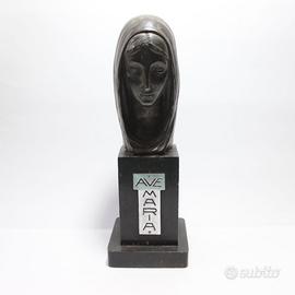 Scultura Volto Madonna Metallo Argentato Primi XX