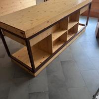 TAVOLO-BANCONE in legno e corten