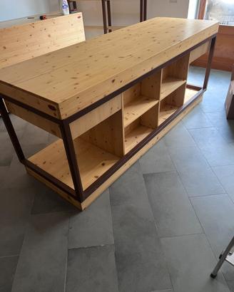 TAVOLO-BANCONE in legno e corten
