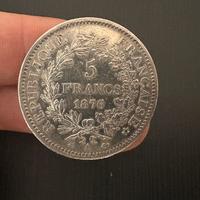 Moneta argento 5 Franchi Francesi 1876