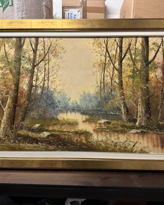 Quadro Olio su tela paesaggio autunnale