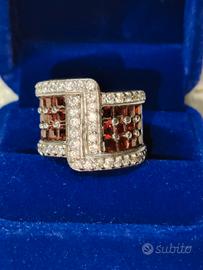 anello in argento con granati e zirconi