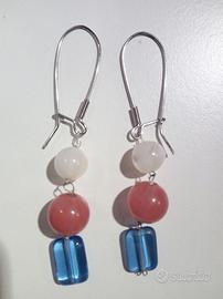 Orecchini artigianali PENDENTI bianco rosa azzurro