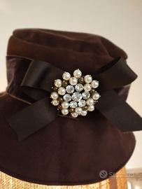 Cappello a cloche donna in velluto marrone