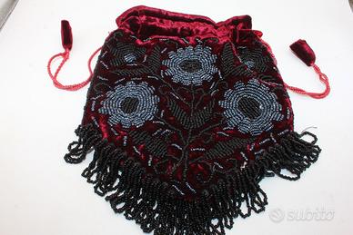 Splendida pochette velluto perline anni 30/40