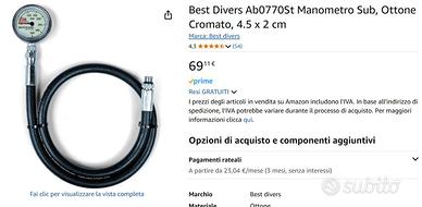 NUOVO Manometro Sub, Ottone Cromato, 4.5 x 2 cm