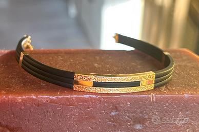 Bracciale uomo oro giallo 750 18 carati e caucciù