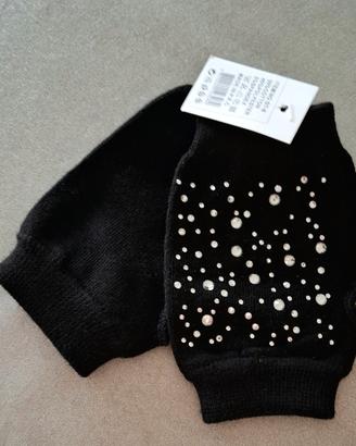 Guanti senza dita neri con strass