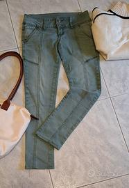 Pantaloni jeans donna verde militare skinny