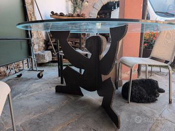 tavolo in vetro e ferro battuto