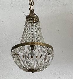 Lampadario a sospensione in vetro e ottone