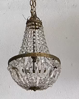 Lampadario a sospensione in vetro e ottone