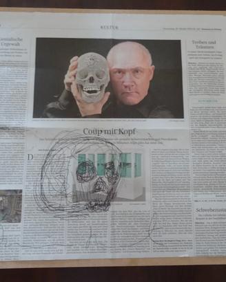 Damien Hirst - schizzo a penna nera firmato skull