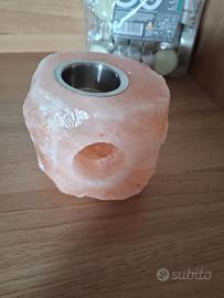 Portalumino di Sale Himalayano e 50 Lumini in Cera