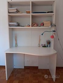 Scrivania in legno bianco con libreria - nuova