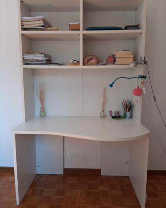 Scrivania in legno bianco con libreria - nuova