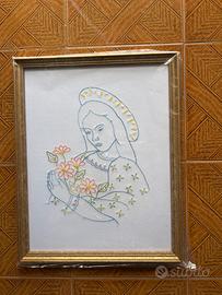 Quadro soggetto religioso ricamato a mano