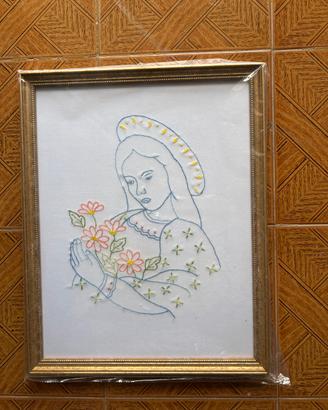 Quadro soggetto religioso ricamato a mano