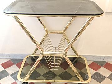 Carrello in ottone cristallo porta tv vivande