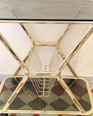 Carrello in ottone cristallo porta tv vivande