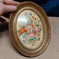 Antico Quadretto dipinto su porcellana fiori 1900