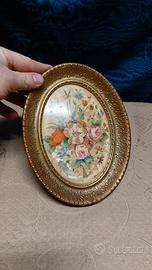 Antico Quadretto dipinto su porcellana fiori 1900