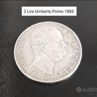 Autentica moneta da 2 Lire Regno d'Italia del 1885