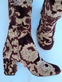 Stivali velluto bordeaux raso oro interno pelle 36
