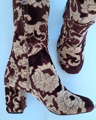 Stivali velluto bordeaux raso oro interno pelle 36