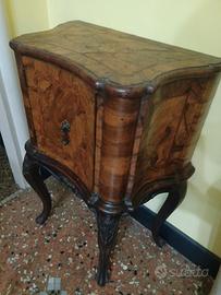 Mobiletto bar Comodino vintage in radica di noce 