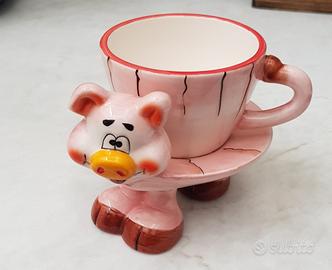 Tazzina singola ceramica maialino rosa