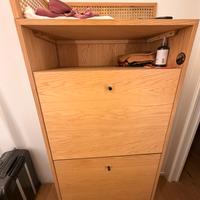 Scarpiera in rovere e cannage di vimini Noya