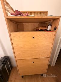 Scarpiera in rovere e cannage di vimini Noya