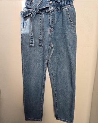 Jeans vita alta paperbag M/42 con cintura – denim 