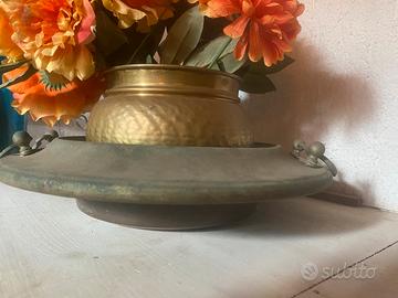 set di  3 vasi in ottone e rame