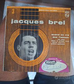 Vinile 45 giri vintage autografato Jacques Brel 