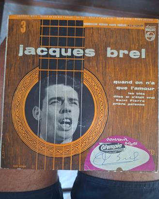 Vinile 45 giri vintage autografato Jacques Brel 